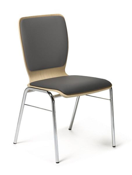 Deskin Stapel-/Schalenstuhl JARA mit Reihenverbinder, 4-Fuß Gestell verchromt, Sitz- und Rückenpolster, Farbe schwarz, 346302