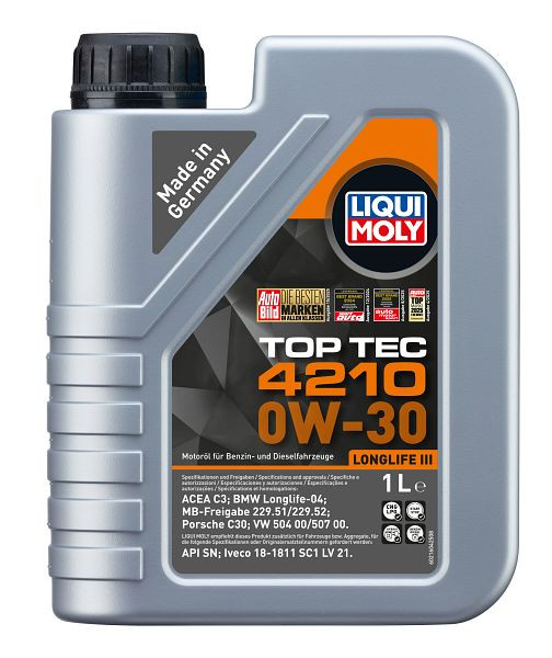 LIQUI MOLY Motoröl Top Tec 4210 0W-30, Kanister Kunststoff, VE: 1 Liter, 21604
