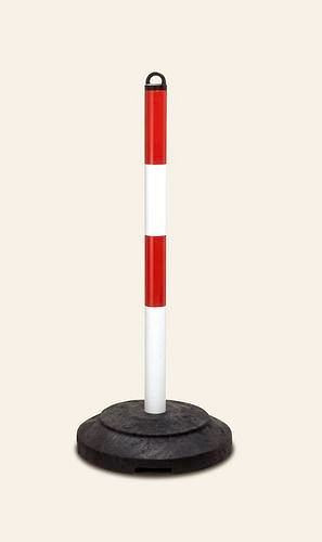 DENIOS Schwerer Ketten-Warnständer, rot/weiß, Recyclingfuß, H 1000 mm, 180253