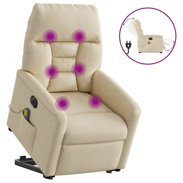 vidaXL Elektrischer Massagesessel mit Aufstehhilfe Creme Stoff, 3303070