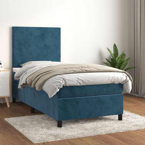 vidaXL Boxspringbett mit Matratze Dunkelblau 100x200 cm Samt, 3142891