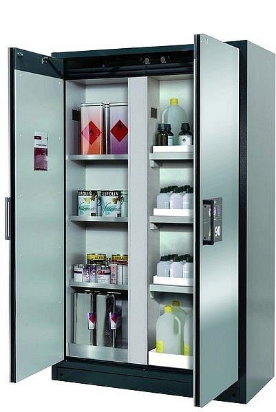 asecos Sicherheitsschrank Q-CLASSIC-90, Q90.195.120.MV in Silber mit 3x Fachboden (Edelstahl), 34214-049-33544