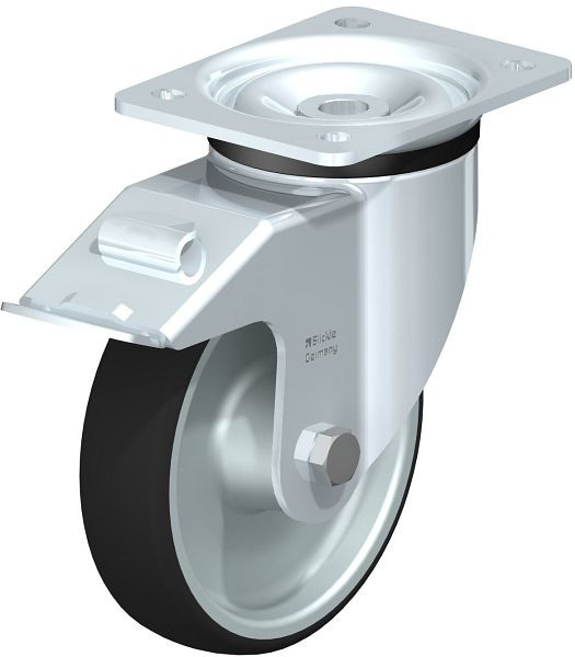 Blickle LK-PATH 160R-FI Stahlblech-Lenkrolle, schwere Ausführung, mit Anschraubplatte & Feststeller, Thermoplastisches Polyurethan, Grau, 760102