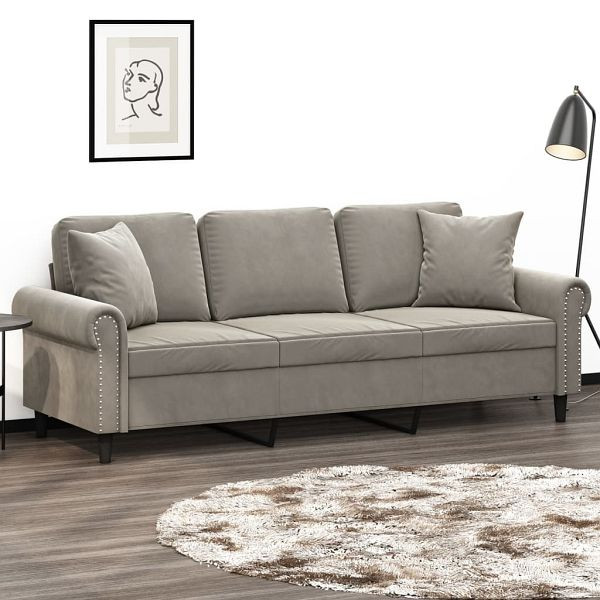 vidaXL 3-Sitzer-Sofa mit Kissen Hellgrau 180 cm Samt, 3153215