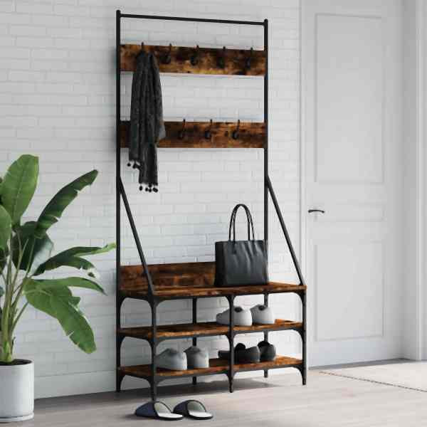 vidaXL Kleiderständer mit Schuhablage Räuchereiche 90x34x184 cm, 837834