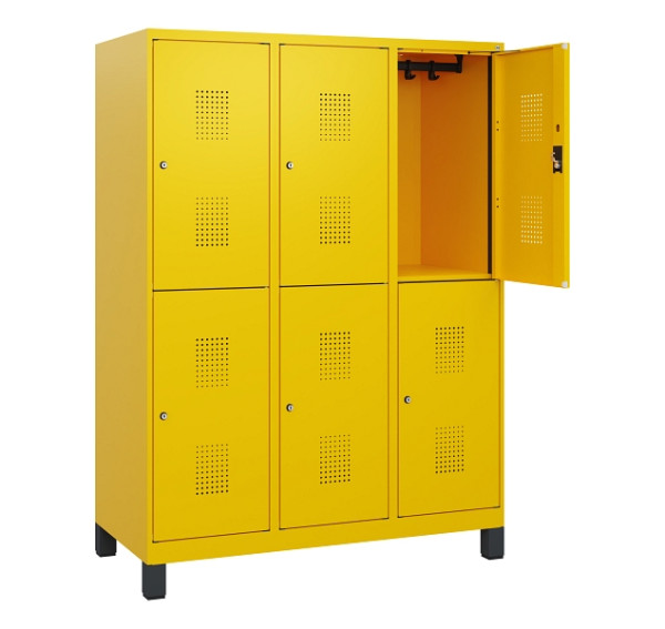 C+P Doppelstöckiger Spind Evolo PLUS, Füße, 6 Fächer, 1630x1200x500mm, 1023/1023, Zylinderschloss, 0493105-32 S10063