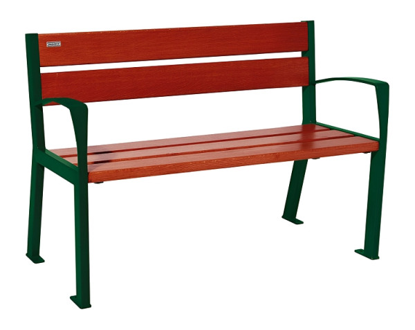 Procity Sitzbank Silaos 5 Holzlatten, 1200 mm, Mit Armlehne, Holz & Stahl, Mahagoni/RAL 6005, 209511.6005.ACAJ