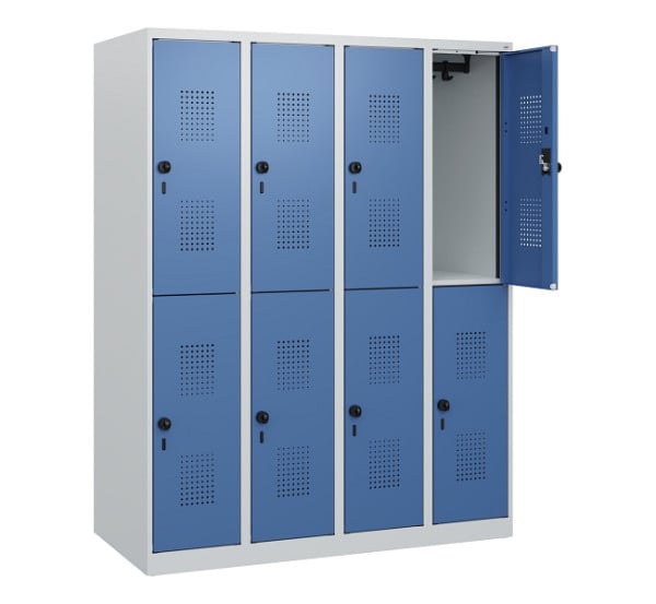 C+P Doppelstöckiger Spind Evolo PLUS, 8 Fächer, 1530x1200x500mm, 7035/5023, Drehriegel, 0493005-40 S10008