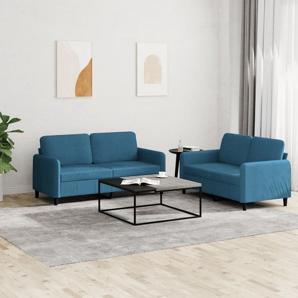 vidaXL 2-teilig Sofagarnitur Blau Samt, Füllung: Schaumstoff, 3201983