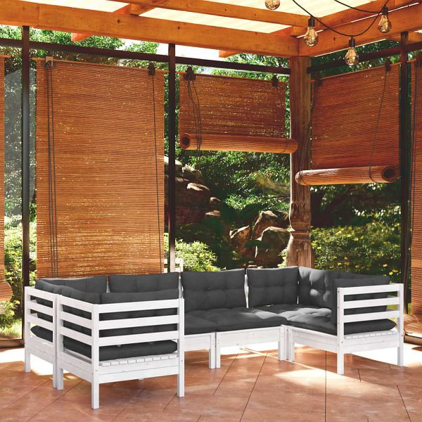 vidaXL 6-teilig Garten-Lounge-Set mit Kissen Weiß Kiefernholz, 3097296