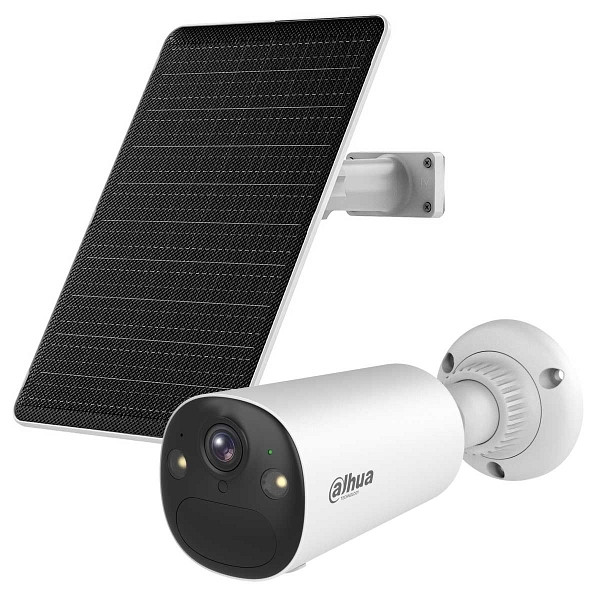 dahua Apollo Bullet C1 4 MP Kit intelligente batteriebetriebene Dualband WLAN-Überwachungskamera mit AOV, Wi-Fi 6, inklusive Solarpanel (weiß), dhabww