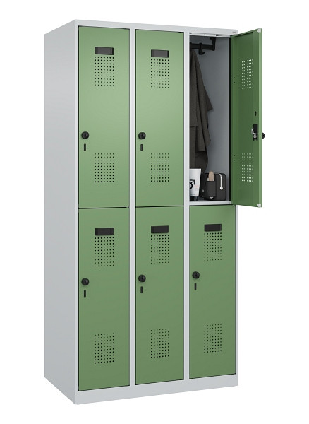 C+P Doppelstöckiger Spind Evolo PLUS, 6 Fächer, 1850x900x500mm, 7035/6011, Drehriegel, 049300-30 S10010