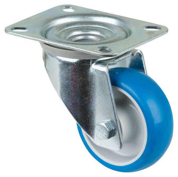 BS Rollen Transportrolle, Rad-Breite 28 mm, Rad-Ø 80 mm, Tragfähigkeit 125 kg, Polyurethan blau, Rollenlager, Platte, VE: 2 Stück, L400.B36.080
