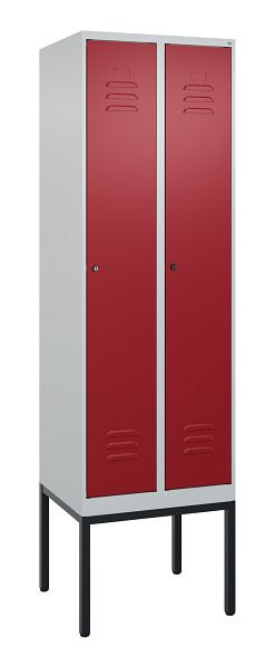 C+P Umkleidespind Classic PLUS mit Mitteltrennwand, Gestell, 2 Abteile, 2120x600x500mm, 7035/3003, Zylinderschlösser, 0800307-20F S10016