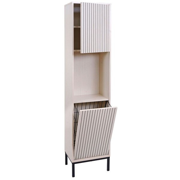 Mendler Hochschrank HWC-O42, Badschrank Badregal Badezimmer Schrankfächer Wäschekorb, MDF Melamin 174x39x30cm, Holzoptik beige, 112176