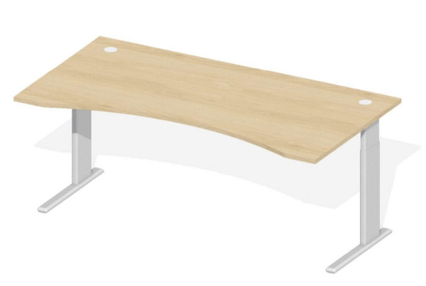 Deskin Schreibtisch Comfort M MULTI M, Buchedekor, Gestell Alusilber, B 1800 x T 950/800/950 x H 640 - 820 mm, 220231