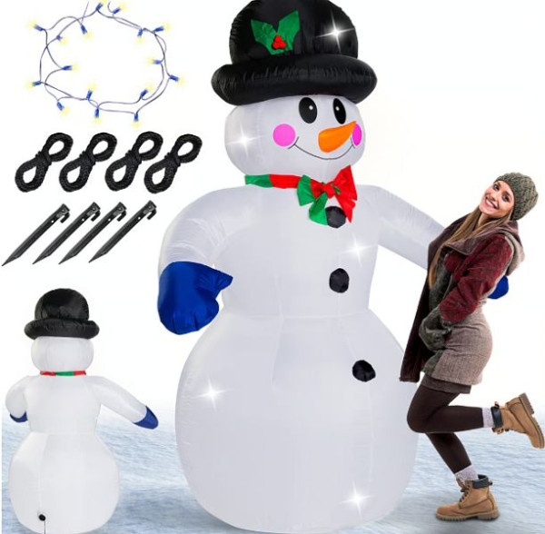 DEUBA Schneemann aufblasbar XXL, Weihnachtsdekoration beleuchtet, 240 cm Höhe mit 20 LEDs, 103438