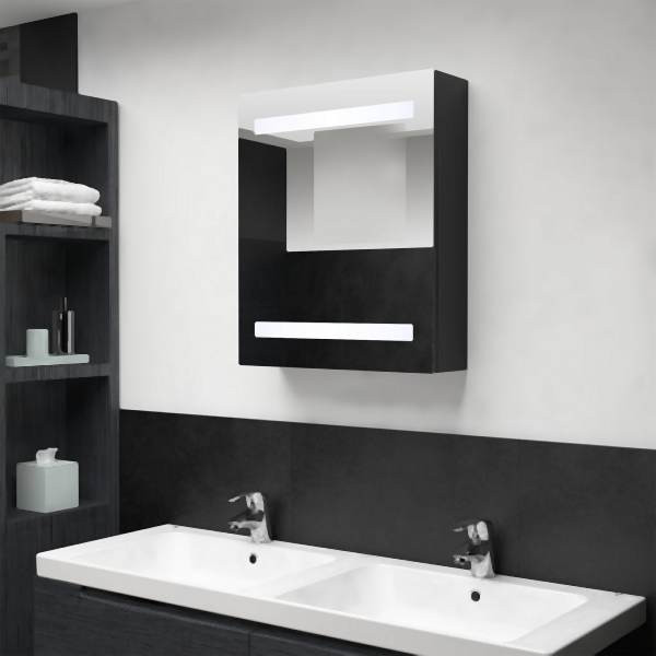 vidaXL LED-Bad-Spiegelschrank Schwarz 50x14x60 cm, 326480