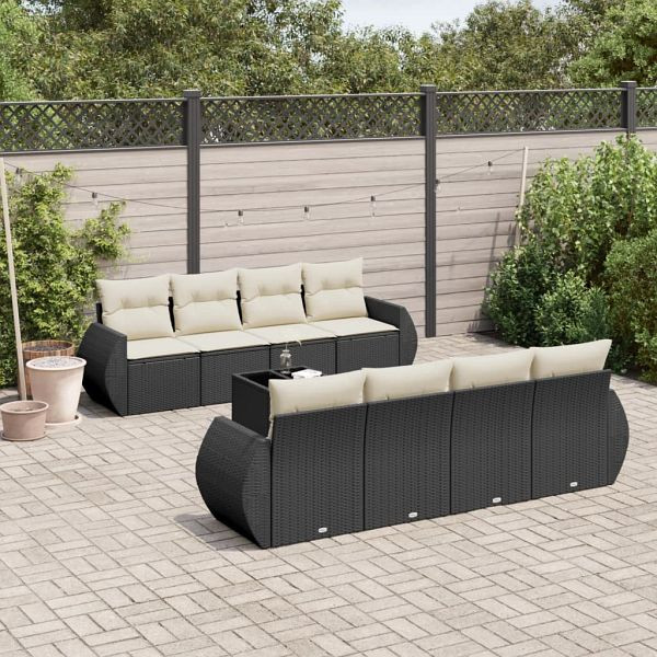 vidaXL 9-teilig Garten-Sofagarnitur mit Kissen Schwarz Poly Rattan, 3221145