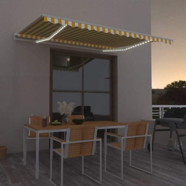 vidaXL Markise Manuell Einziehbar mit LED 450x300 cm Gelb und Weiß, 3068923