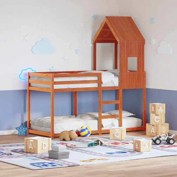 vidaXL Etagenbett mit Dach Wachsbraun 80x200 cm Massivholz Kiefer, 3281996