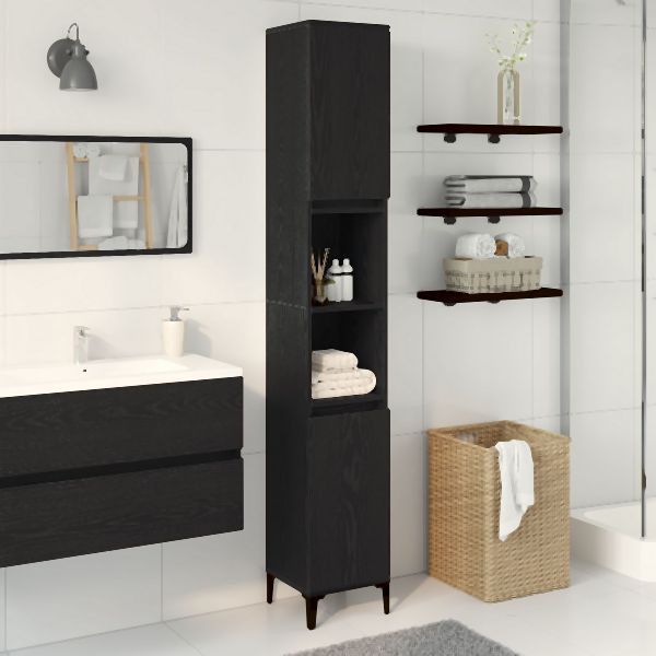 vidaXL Badezimmer Schrank Schwarz Eiche 30x30x190 cm Holzwerkstoff, 862806
