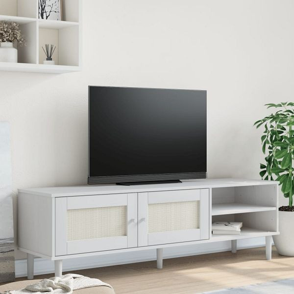 vidaXL TV-Schrank SENJA Rattan-Optik Weiß 158x40x49cm Kiefernholz, 358044