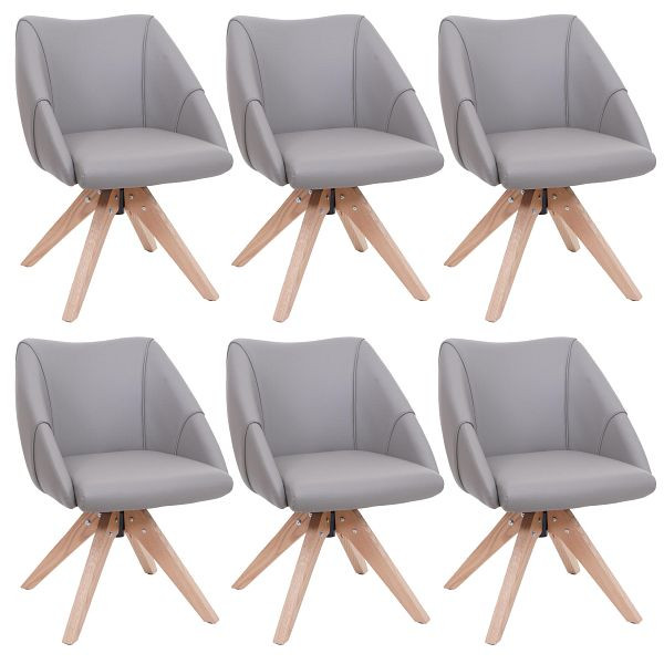Mendler 6er-Set Esszimmerstuhl HWC-Q52, Küchenstuhl Drehstuhl Polsterstuhl Esstischstuhl, drehbar Holz Kunstleder, hellgrau, 3x166526