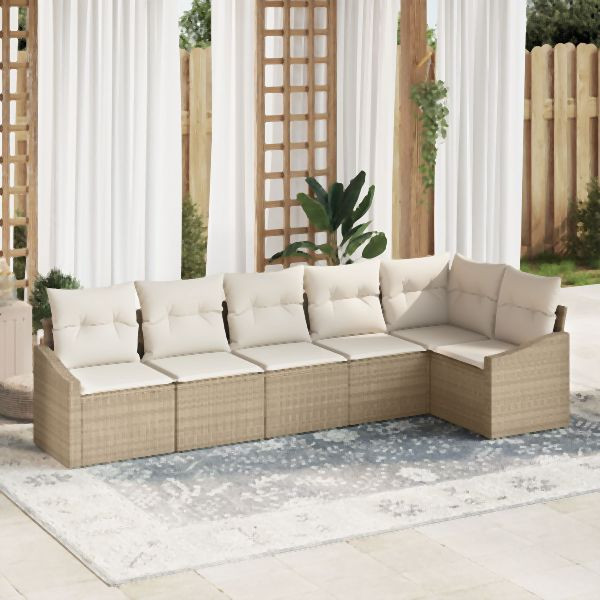 vidaXL Garten Sofa Set Set aus 6 Beige Rattan, Polyester Outdoor Sofa, 3355410