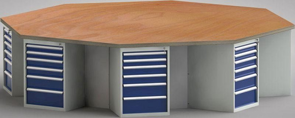 KLW PROFI-Werkbank in Achteckform (ERGO-Version) mit Buchen-Multiplexplatte in 8-Eck-Form 3259 x 3259 x 45 mm L x B x S, WP670E-1350M45-E8003
