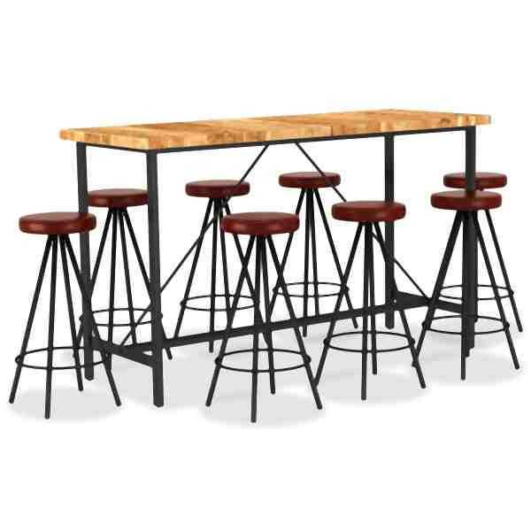 vidaXL 9-tlg. Bar-Set Massivholz Akazie und Echtleder, 3053441