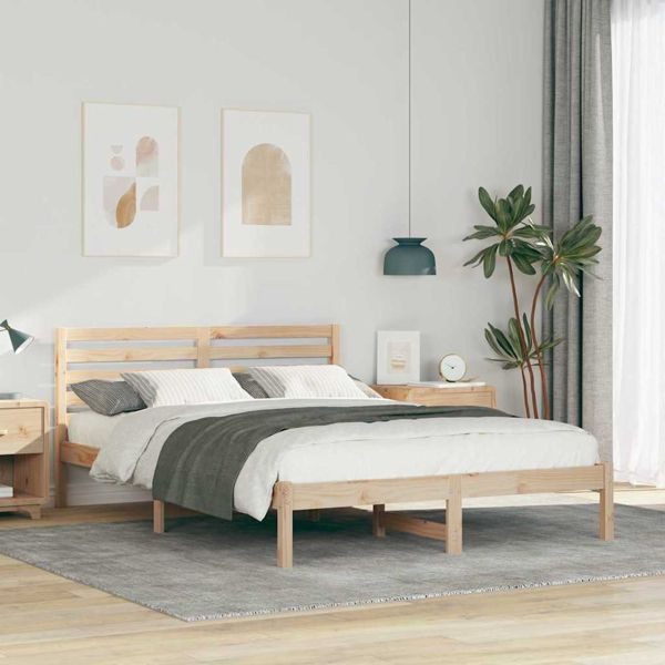 vidaXL Bettgestell mit Kopfteil Braun 140 x 210 cm Massivholz Kiefer, 872311