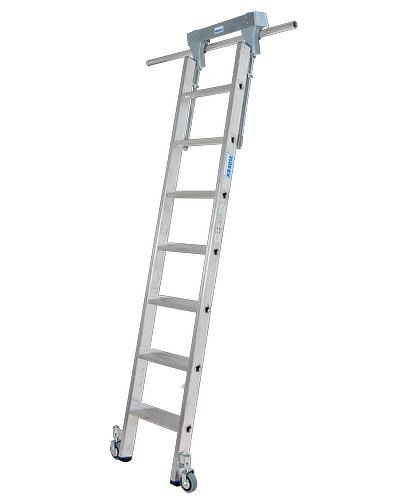 Krause Stufen-Regalleiter, Aluminium, fahrbar, mit Schienenanlage, 7 Stufen, 257501