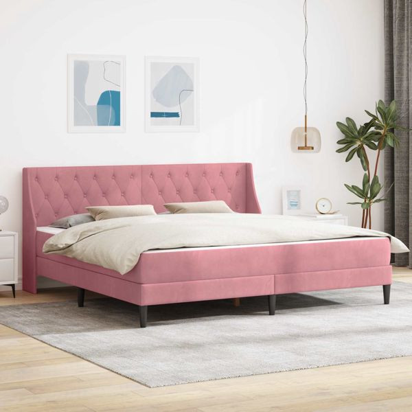 vidaXL Bettgestell mit Matratze Wandmontiert 2-teilig Rosa Samt, 3414822