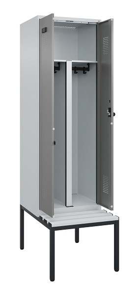 C+P PSA Doppel-Spind Evolo PLUS, Bank, 2 Abteile, 2120x600x815mm, 7035/0004, Drehriegel, Sitzfläche Kunststoff, Sitzbank, 0490527-20P S10068