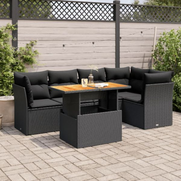 vidaXL 6-tlg. Garten-Sofagarnitur mit Kissen Schwarz Poly Rattan, 3326925