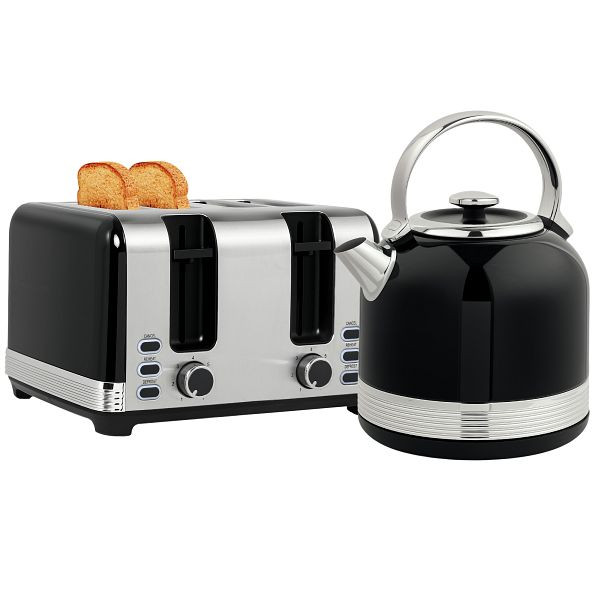 HOMCOM Wasserkocher- und Toaster-Set, 7 Bräunungsstufen, 1,7 L, Kunststoff, Edelstahl, Schwarz, 800-212V90BK