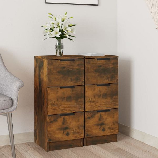 vidaXL Sideboards 2 Stück Räuchereiche 30x30x70 cm Holzwerkstoff, 817013