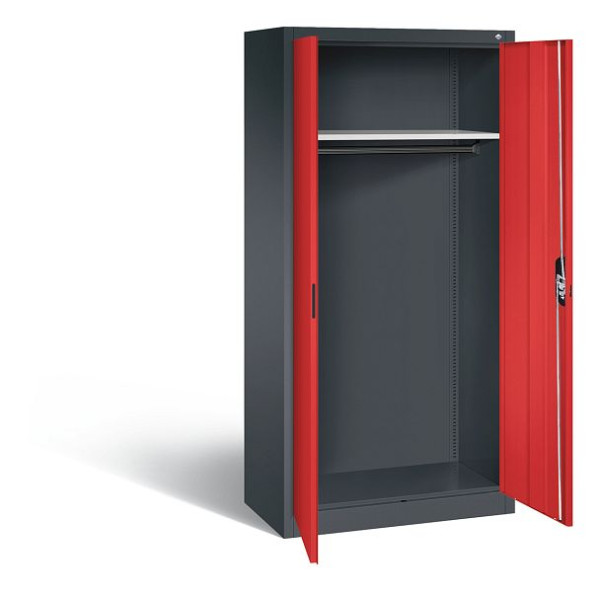 C+P Garderobenschrank Acurado, H1950xB930xT500mm, Farbe: Schwarzgrau / feuerrot, Muldengriff, 9280-088 S10357