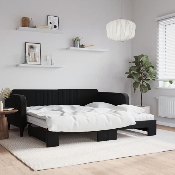 vidaXL Tagesbett Ausziehbar mit Matratzen Schwarz 100x200 cm Samt, 3197098