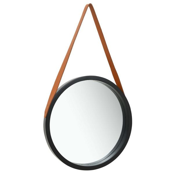 vidaXL Wandspiegel mit Gürtel 50 cm Abmessung Schwarz, 320367