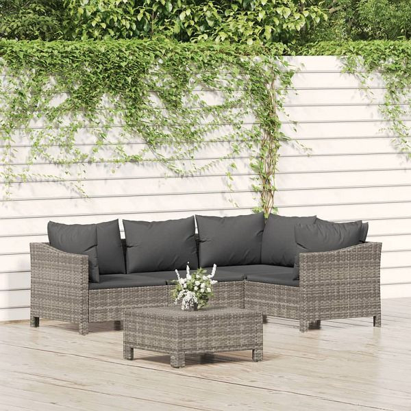 vidaXL 5-teilig Garten-Lounge-Set mit Kissen Grau Poly Rattan, 3187273
