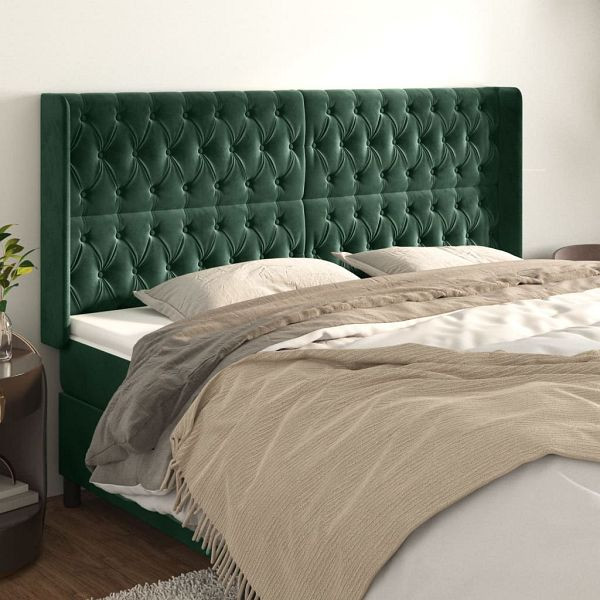 vidaXL Kopfteil mit Ohren Dunkelgrün 203x16x118/128 cm Samt, 3119985