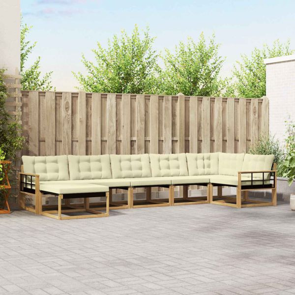 vidaXL Outdoor-Sofagarnitur mit Kissen 7-teilig Weiß und Creme, 3388904