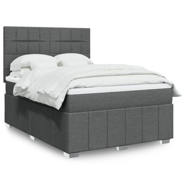 vidaXL Boxspringbett mit Matratze Dunkelgrau 140x190 cm Stoff, 3293964