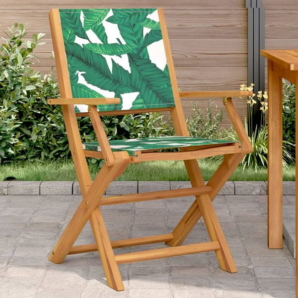 vidaXL Gartenstühle 2 Stück Blattmuster Massivholz Akazie & Stoff, 367673