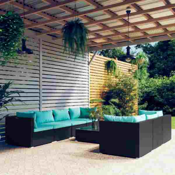 vidaXL 8-tlg. Garten-Lounge-Set mit Kissen Poly Rattan Schwarz, 3101505