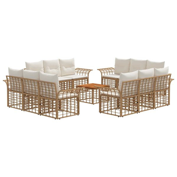 vidaXL Outdoor-Sofagarnitur 13-teilig Natürlich und Cremweiß Polyester, 3437658