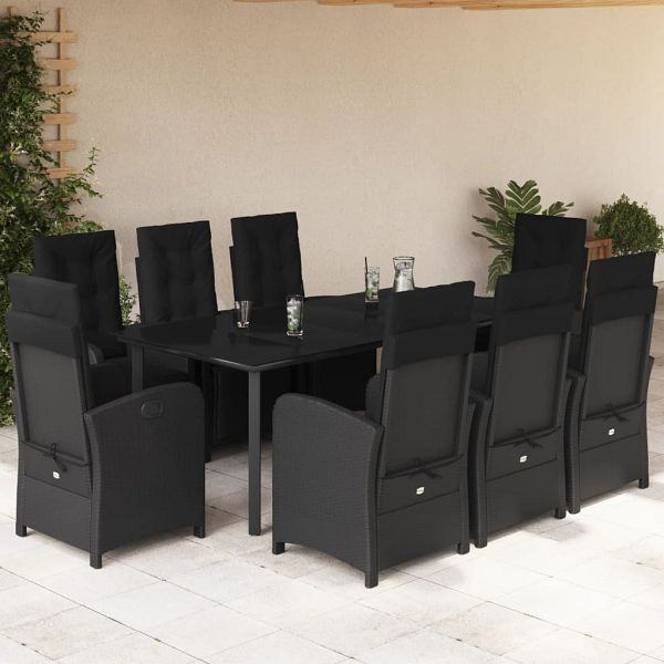 vidaXL 9-teilig Garten-Essgruppe mit Kissen Schwarz Poly Rattan, 3212541