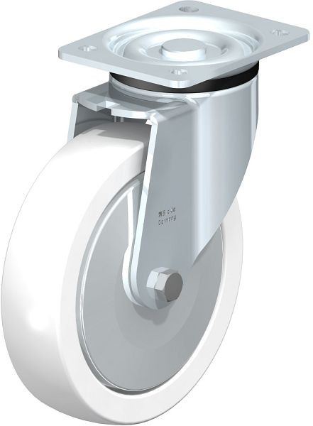 Blickle LK-SPO 200G-FA Stahlblech-Lenkrolle, schwere Ausführung, mit Anschraubplatte, Polyamid, Weiß, 90589